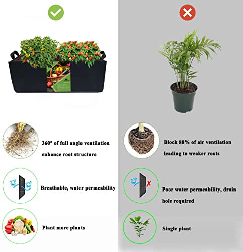 2 Pcs Plant Grow Bag with Handles, 10 Gallon Black Rectangle Heavy Fabric Raised Garden Bed for Vegetable Potato Onion, Durable Breathe Cloth Planting Container Pot for Indoor and Outdoor