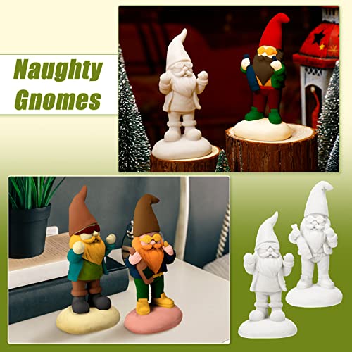 2 Pcs Gnomes to Paint Naughty Unpainted Gnomes Ceramic Paint Your Own Gnome Statues Naughty Gnomes DIY Paintable Figurines Wizard Gnome for Garden Lawn Yard Outdoor Decor