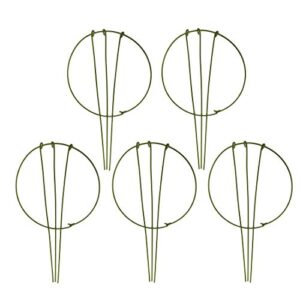 5-pack garden plant support stake green plant support rings support hoop for climbing plant, flowers ( 7.9″ wide x 11″ high )