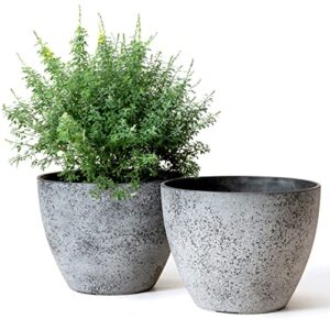 flower pots outdoor indoor planter – 11.3 inch garden pots tree planter for patio, deck,garden,rock gray,set of 2
