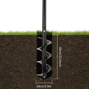 Laelr Garden Auger Drill, Earth Auger Drill with Non-Slip Handle, Post Hole Digger, 3.9"x23.6" Garden Auger Spiral Drill Rapid Planter, Fence Post Auger for Planting Trees, Deep Cultivating, Seedlings