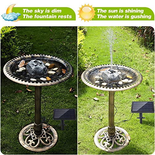 Solar Fountain Bird Bath with Solar Panel, Rockery Granite Water Bubbler with 5 Nozzles Solar Water Fountain for Birdbath Outdoor, Pond, Patio Garden, and Fish Tank