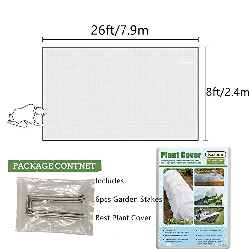 Kasbon Plant Covers Freeze Protection & Plant Blanket Fabric 8Ft x 26Ft Rectangle Plant Cover for Winter Frost Protection & Plant Growth Season(Includes 6pcs Garden Stakes)