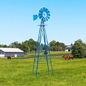 Patiomore 8FT Windmill Yard Garden Metal Ornamental Wind Mill Weather Vane for Garden Lawn Backyard, Blue