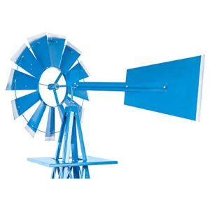 Patiomore 8FT Windmill Yard Garden Metal Ornamental Wind Mill Weather Vane for Garden Lawn Backyard, Blue