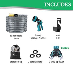 OUTMILE 25FT Expandable Garden Hose with 9-Way Ergonomic Metal Spray Nozzle, Anti-Kink Flexible Garden Hose, Premium Brass Connectors, Durable Anti-Leak Fabric, Bonus 2-Way Splitter, Storage Bag