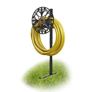 goforwild garden hose holder, decorative hose butler sturdy water hose rack, durable wall hose hanger, holds 125-feet of 5/8-inch hose, hose reel, made of stainless cast aluminum, 7008