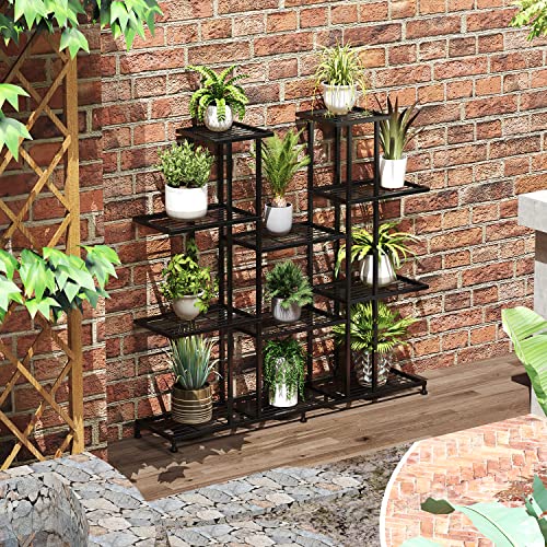 Metal Plant Stand, 9 Tiers Multifunctional Plant Stands for Indoor Plants, Decorative Black Steel Plant Shelf for Indoor Patio Garden Balcony and Yard(9 Tier)
