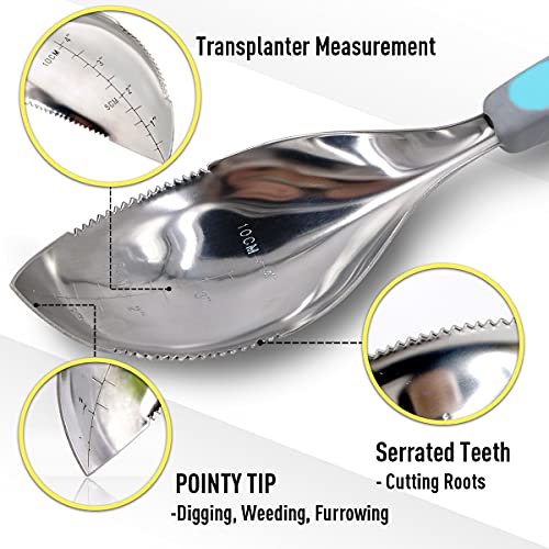 Jardineer Multi-Use Soil Scoops, Stainless Steel Garden Trowel, All-in-One Cultivator, Weeder, Transplanter (Blue)