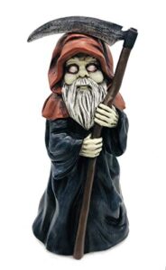 ficiti garden gnome reaper statue – evil gnome scary gnome for lawn ornaments, indoor or outdoor decorations, halloween decoration – 8.5 inch tall