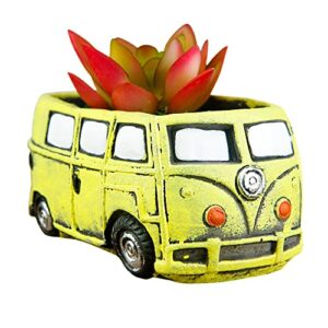 ascrafter cute succulent plants pots, small planter pots with drainage hole, flower pots for home indoor outdoor garden decoration (yellow bus)