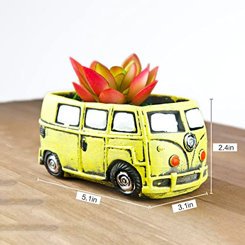 Ascrafter Cute Succulent Plants Pots, Small Planter Pots with Drainage Hole, Flower Pots for Home Indoor Outdoor Garden Decoration (Yellow Bus)