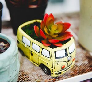 Ascrafter Cute Succulent Plants Pots, Small Planter Pots with Drainage Hole, Flower Pots for Home Indoor Outdoor Garden Decoration (Yellow Bus)