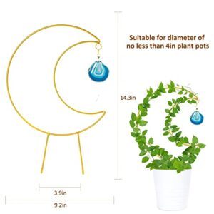 Ceiner 2PCS Small Crescent Moon Plant Trellis, Metal Mini Hoya Support for Indoor Potted Houseplants, Climber with Healing Agate for Hoya Vine Pothos Ivy Philodendron Garden Pot Cliambing Decor…