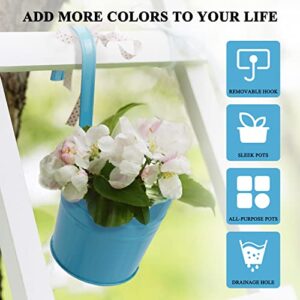 OUTFANDIA Hanging Flower Pots (10pcs), Balcony Garden Plant Planter Metal Iron Mini Flower Seedlings Brigade Fence Bucket Pots Hanger for Home Decor