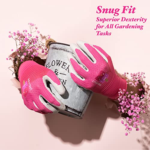 OriStout Garden Gloves for Women, Ladies Yard Work Gloves for Weeding, Digging, Planting, Harvesting, Pink, Medium, 1 Pair