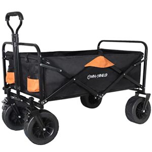 Folding Wagon Cart Heavy Duty Garden Carts, 330 Lbs Large Capacity Foldable Outdoor Camping Beach for Sand Grocery Utility Buggy Cart, Big Wheels & Adjustable Rolling Wagon Travel Shopping Use, Black