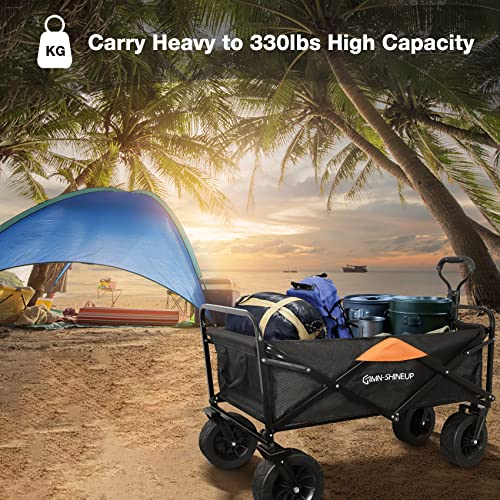 Folding Wagon Cart Heavy Duty Garden Carts, 330 Lbs Large Capacity Foldable Outdoor Camping Beach for Sand Grocery Utility Buggy Cart, Big Wheels & Adjustable Rolling Wagon Travel Shopping Use, Black