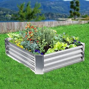gocamptoo galvanized raised garden bed kit,small reinforced metal raised boxes with baking varnish,heavy duty planter box bed for growing flowers, vegetables (4 x 3 ft)