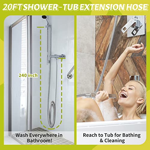 Garden Hose to Utility Sink Faucet - 20ft Extension Water Pipe Indoor/Outdoor Watering Plants Pet Dog Rinsing, Lightweight Shower Hose Extra Long for Handheld, Bathroom/Tub/Yard Cleaning, Car Washing