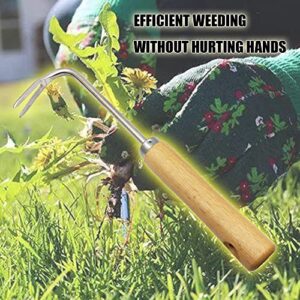 GETYIYI Weed Puller with V-Shape Weeder Weeding Tools for Garden Weed Removal Tool with Solid Wood Handle（Double Hook）