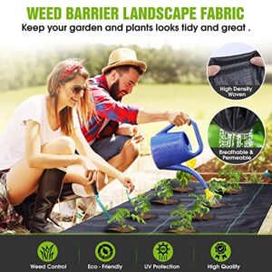 USONHOO Weed Barrier Landscape Fabric,4x50Feet Weed Barrier Landscape Fabric Heavy Duty, Weed Barrier Fabric Landscaping Fabric for Gardens, Agriculture, Outdoor, with 20 U-Shaped Securing Pegs