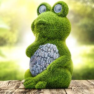 garden statue of frog with solar light eyes – outdoor spring decoration – garden frog figurine for patio, balcony, yard, lawn ornament – unique housewarming gift