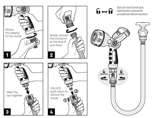 Eden Heavy Duty Metal Garden Hose Spray Nozzle with Quick Connect Starter Set 96806 Fireman Style