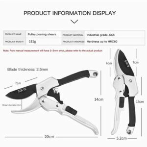 Heavy Duty Pruning Shears for Weak Hands for Women Men Hand Pruner Garden Shears for arthritic Hands Garden Scissors For Gardening, Rose Plants Garden Clippers Gardening Gift for Dad Mom Girl (Silver)