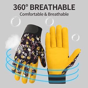 Norala Gardening Gloves for Women,Breathable Leather Daisy Flower Work Gloves with Velcro Cuff Thorn Proof Gloves for Yard/Garden