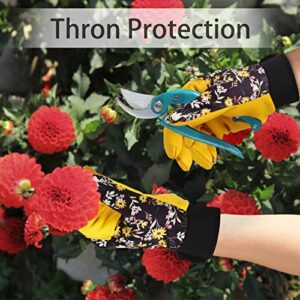 Norala Gardening Gloves for Women,Breathable Leather Daisy Flower Work Gloves with Velcro Cuff Thorn Proof Gloves for Yard/Garden