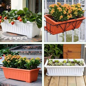 GROWNEER 3 Packs 17 Inches White Flower Window Box Plastic Vegetable Planters with 15 Pcs Plant Labels, for Windowsill, Patio, Garden, Home Décor, Porch