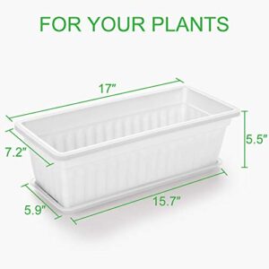 GROWNEER 3 Packs 17 Inches White Flower Window Box Plastic Vegetable Planters with 15 Pcs Plant Labels, for Windowsill, Patio, Garden, Home Décor, Porch