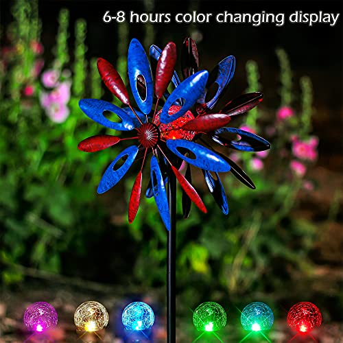 Solar Wind Spinner Solstice 75in Multi-Color Seasonal LED Lighting Solar Powered Glass Ball with Kinetic Wind Spinner Dual Direction for Patio Lawn & Garden, Easy to Assemble and LED Color Changing