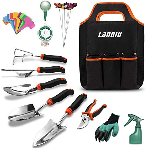 LANNIU Garden Tool Set, 27 Piece Stainless Steel Heavy Duty Gardening Tool Set, Gardening Tools for Women/Grandparents/Parents