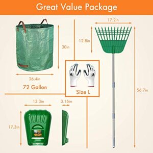 Gardzen Large Leaf Scoop & 12 Tines Gardening Leaf Rake Set, Comes with 72 Gallon Garden Bag