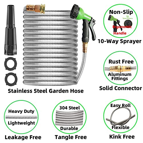 TOONLUPAL Garden Hose 50 ft Stainless Steel Metal Garden Hoses Water Hose Heavy Duty