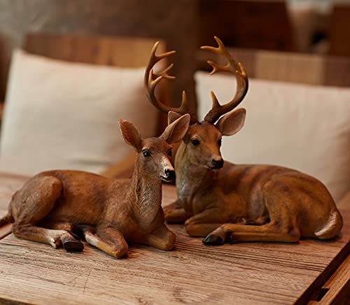 JHVYF Adorable Deer Statue Decor for Garden Yard Buck & Doe Lying Outdoor Sculptures for Home Decor 312-313