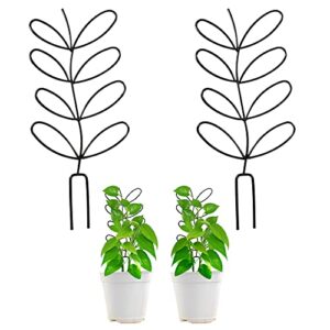 lucyphy 2pack 12.4inch trellis for potted plants mini garden trellis stackable house plant trellis diy climbing trellis flower pots supports for garden potted plant,metal wire leaf shape (type a)