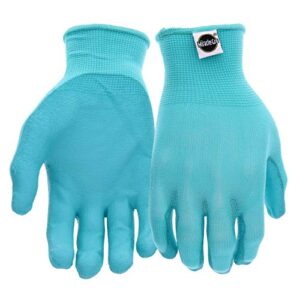 miracle-gro mg37164 stretch knit gardening gloves – aqua blue, medium/large, pu work gloves with nylon shell, water resistant