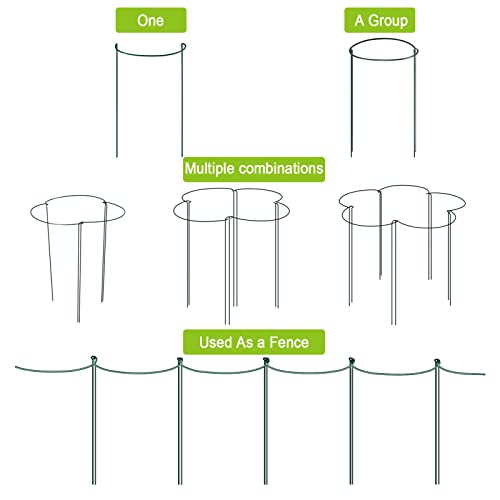 HiGift 8 Pack Plant Support Stakes, 10" Wide x 24" High Half Round Metal Garden Plant Stake Peony Plant Support Cage, Green Plant Support Ring Border for Tomato,Hydrangea,Flower Indoor Outdoor