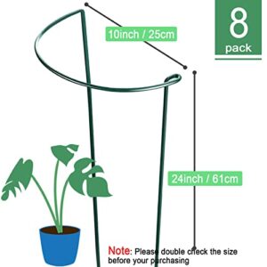 HiGift 8 Pack Plant Support Stakes, 10" Wide x 24" High Half Round Metal Garden Plant Stake Peony Plant Support Cage, Green Plant Support Ring Border for Tomato,Hydrangea,Flower Indoor Outdoor