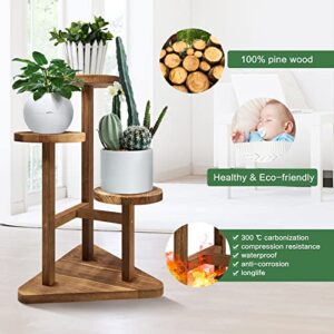 GEEBOBO 3 Tier Plant Stand, Tall Wood Plant Shelf Holder for Indoor Plants, Outdoor Garden Plant Display Rack Flower Pot Stand for Corner Living Room Balcony Garden Patio, Nature,V3( No Wheels