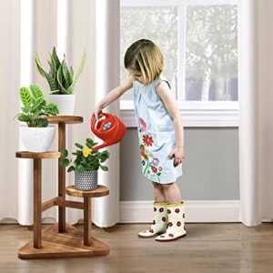 GEEBOBO 3 Tier Plant Stand, Tall Wood Plant Shelf Holder for Indoor Plants, Outdoor Garden Plant Display Rack Flower Pot Stand for Corner Living Room Balcony Garden Patio, Nature,V3( No Wheels