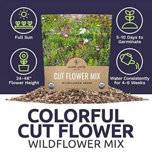 Sweet Yards Seed Co. Cut Flower Garden Seeds - Extra Large 1 Ounce Packet - Over 7,500 Fresh Open Pollinated Non-GMO Wildflower Seeds - Long Lasting Annuals and Perennials with Bright Colors