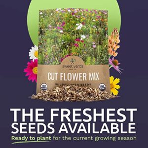 Sweet Yards Seed Co. Cut Flower Garden Seeds - Extra Large 1 Ounce Packet - Over 7,500 Fresh Open Pollinated Non-GMO Wildflower Seeds - Long Lasting Annuals and Perennials with Bright Colors