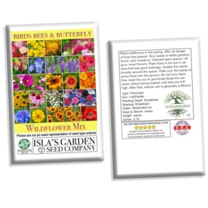 Birds, Bees, and Butterflies Mix Flower Seeds, 500+ Seeds Per Packet, Variety of Wildflowers! (Isla's Garden Seeds), Non GMO & Heirloom Seeds, Great Flower Mix for Home Garden Landscape