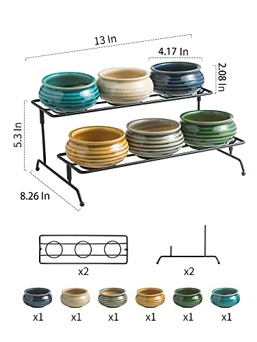 Succulent Plant Pots Stand 6pcs Indoor Plants Live 2 Tier Decorative Ceramic Small Plant Pots with Stand Holder Mini Flower Pots Gifts for Plant Lovers Home Office Desk Garden Mini Cactus Pot