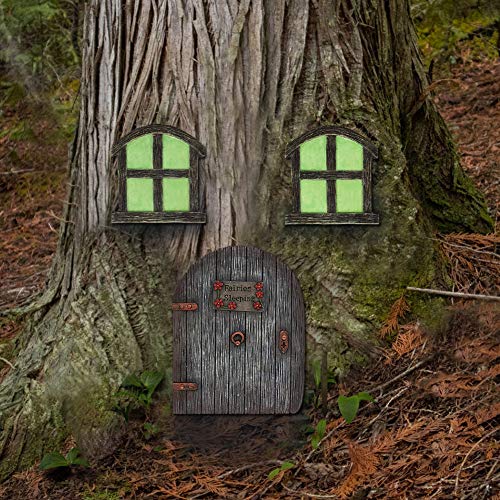 Juegoal Miniature Fairy Gnome Home Window and Door for Trees, Yard Art Garden Sculpture Decoration