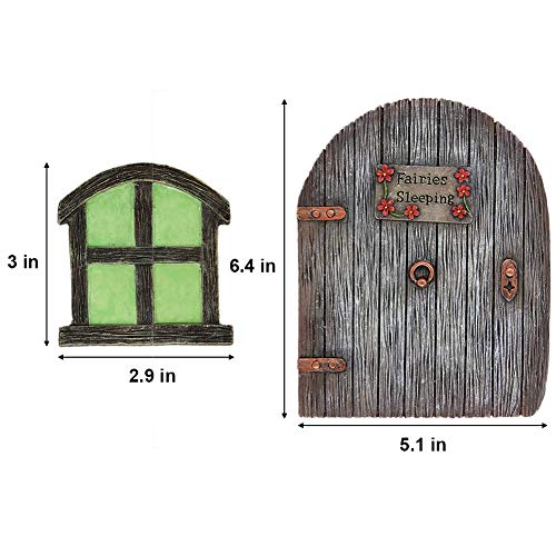 Juegoal Miniature Fairy Gnome Home Window and Door for Trees, Yard Art Garden Sculpture Decoration